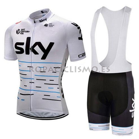 2018 Maillot Sky Tirantes Mangas Cortas Blanco y Negro